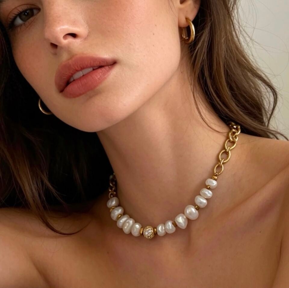 PEARLY TASARIM ÇELİK GOLD KOLYE