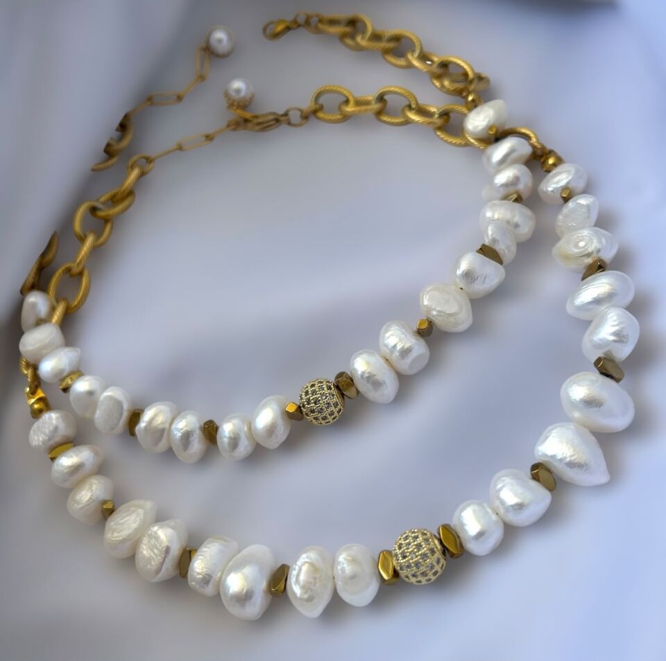 PEARLY TASARIM ÇELİK GOLD KOLYE