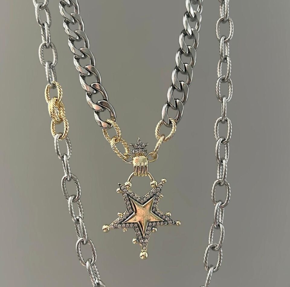 STARDUST İKİLİ TASARIM ÇELİK KOLYE
