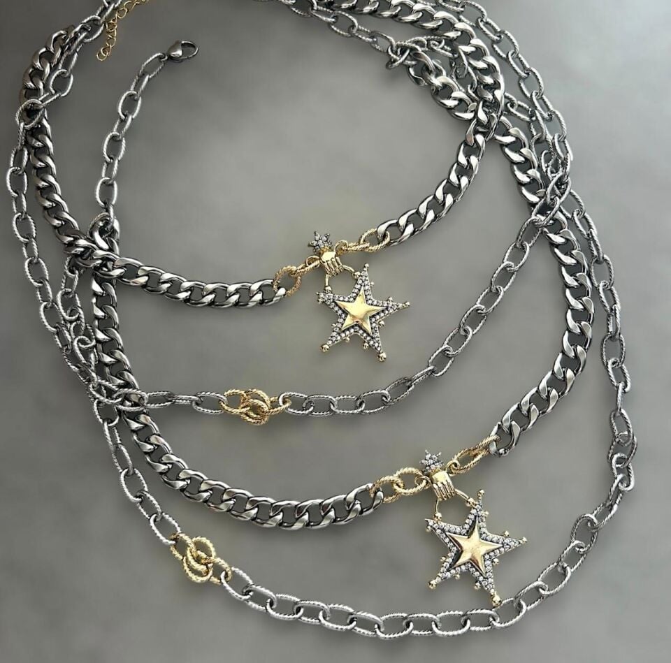 STARDUST İKİLİ TASARIM ÇELİK KOLYE